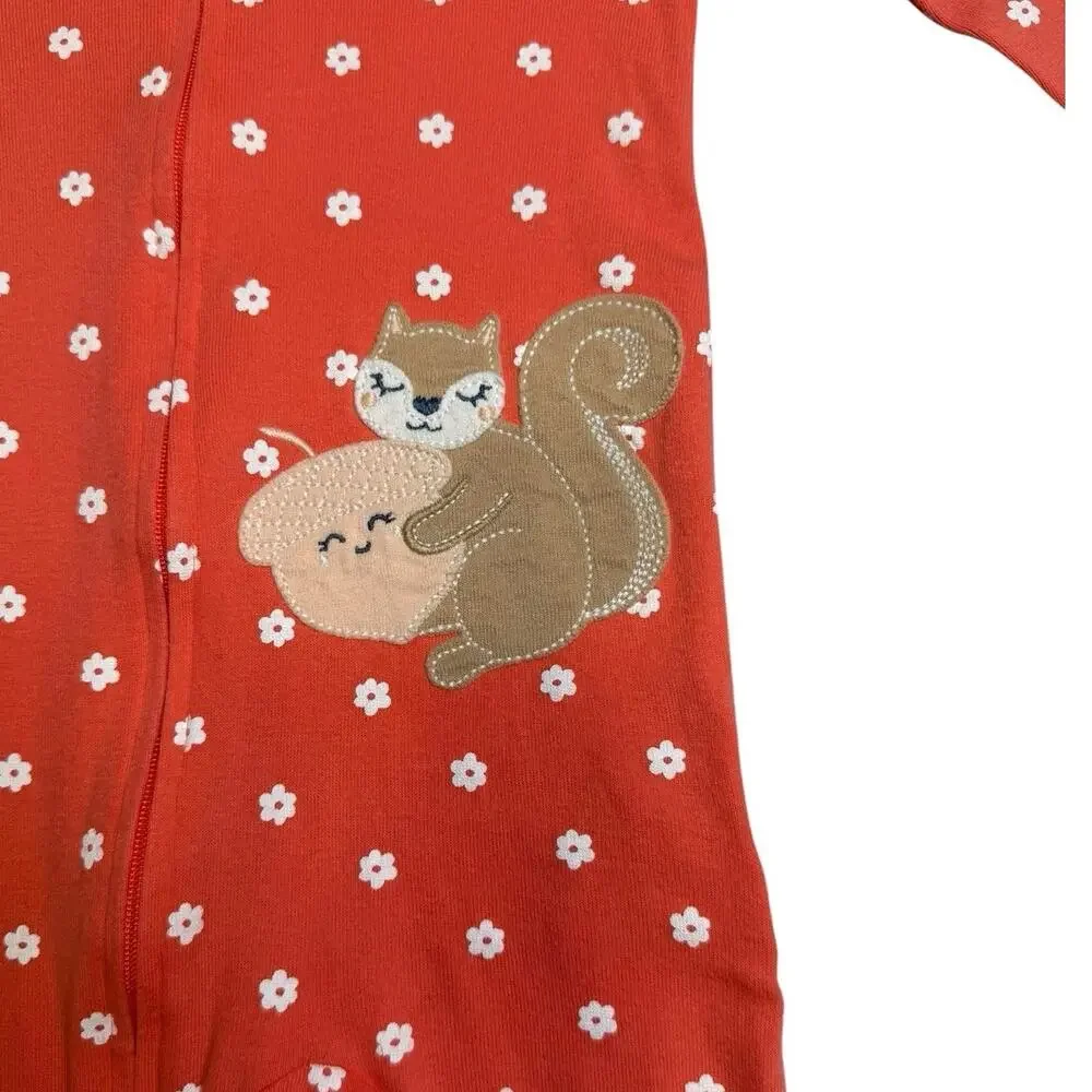 Carters Sleeper Pajamas Girls Squirrel Orange 12 Months